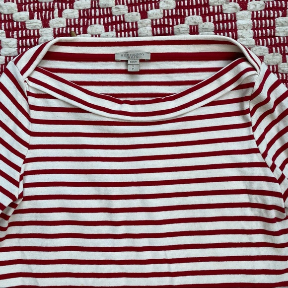 BURBERRY cream and red striped boatneck 3/4 sleeve top S - Picture 4 of 13